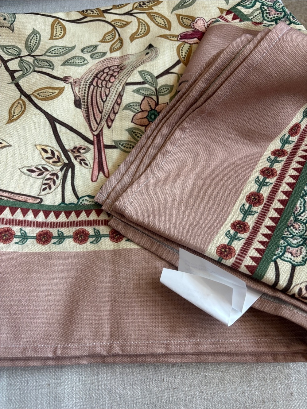 Patdrea Pink Floral Bird Linen Tablecloth French Vintage Rectangle 55x71 NWT - Picture 5 of 6